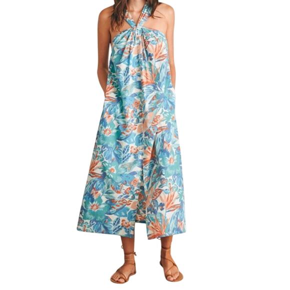Faherty dress Bay Twist sleeveless halter midi floral size Large L - Picture 1 of 8
